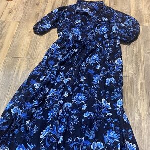 GAP Navy Floral Long Sleeve Dress
